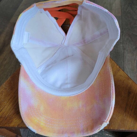 Distressed pink, white and orange tie dyed baseball hat with ponytail hole - Picture 7 of 8